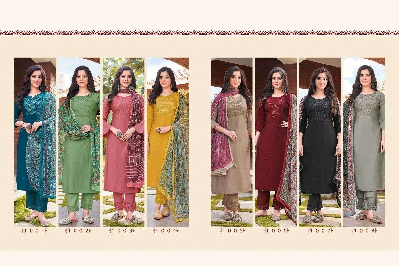 hariyaali kalista series 1001-1008 viscose silk readymade suit 