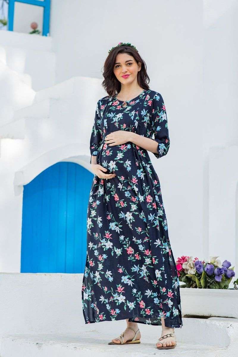 Buy Mamma's Maternity Half Sleeves Maternity Dress Dotted Print - Blue  Online at desertcartEcuador