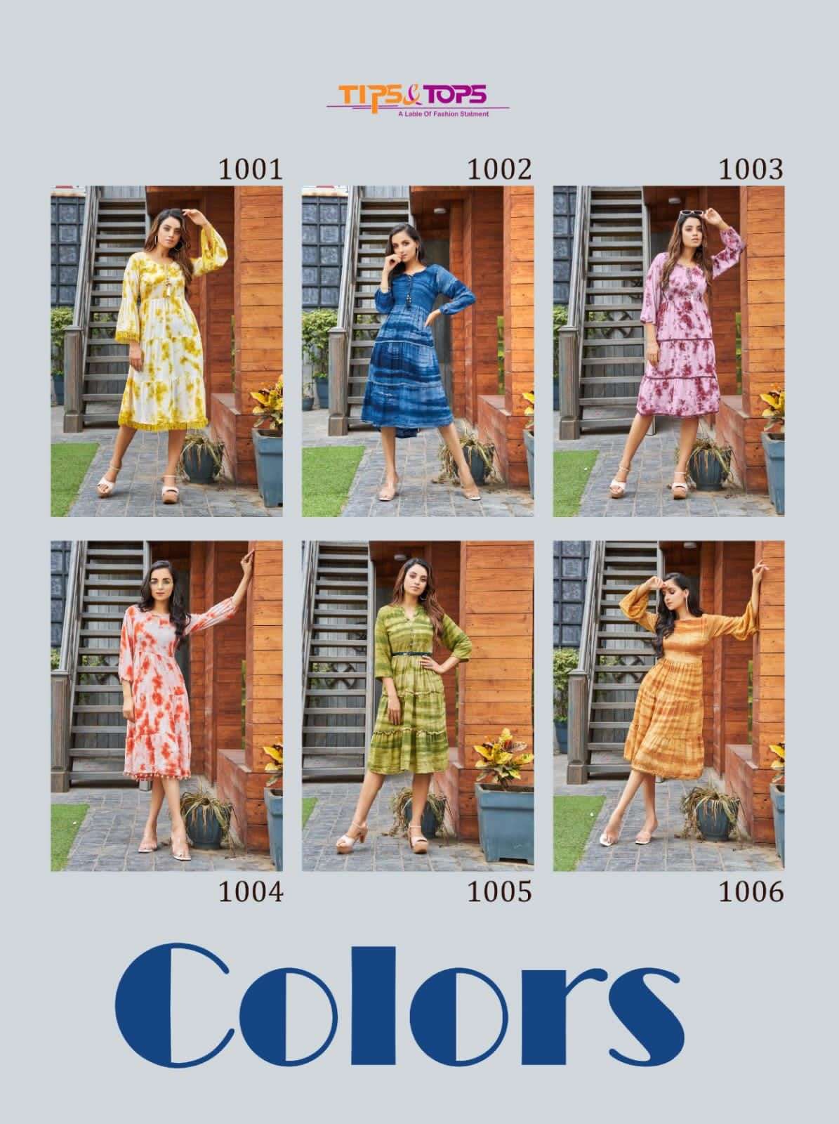 tips & tops colors series 1001-1006 heavy rayon wrinkle tie dye kurti 