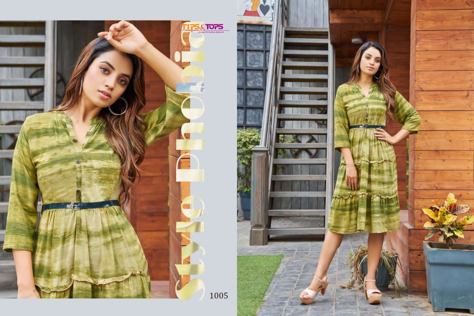 tips & tops colors series 1001-1006 heavy rayon wrinkle tie dye kurti 