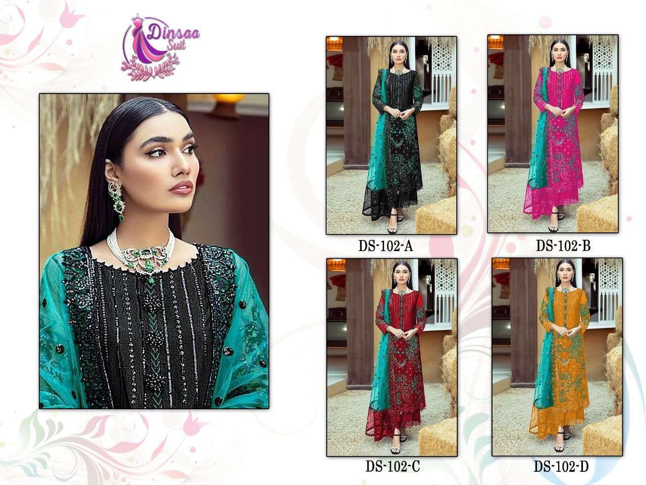 dinsaa 102 design colors pakistani dresses at wholesale