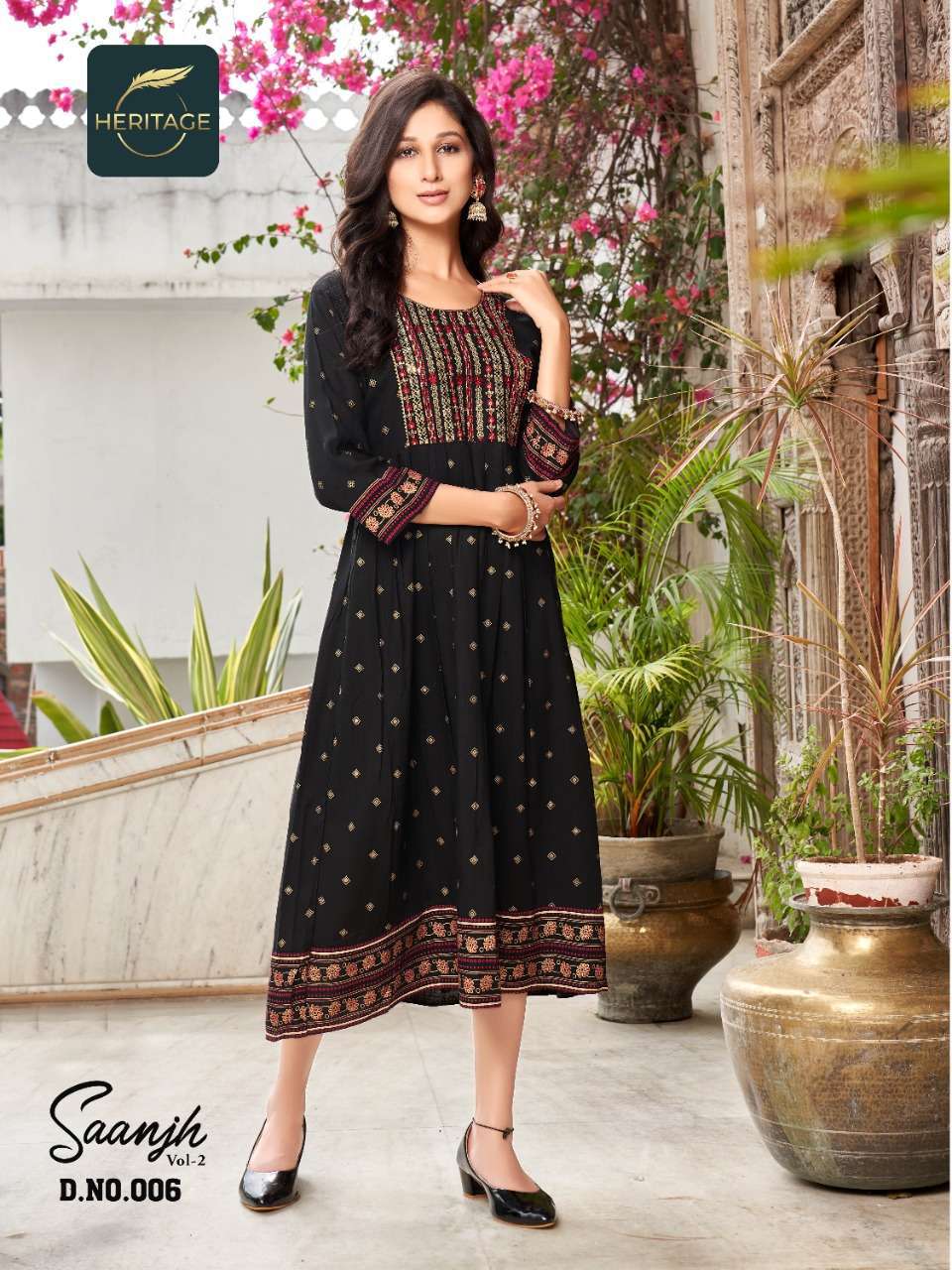 heritage creation saanjh vol 2 series 001-006 rayon slub kurti