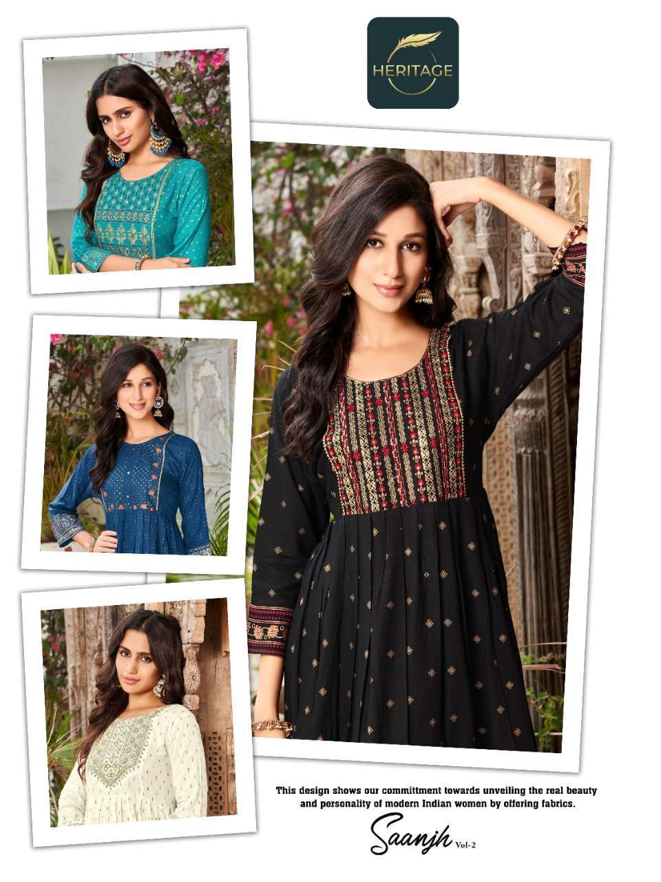 heritage creation saanjh vol 2 series 001-006 rayon slub kurti