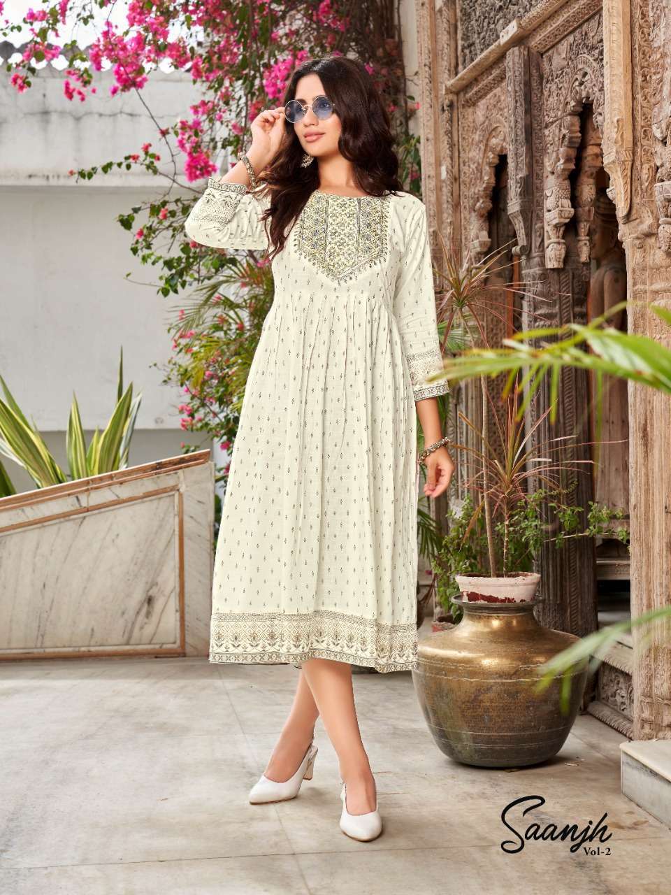 heritage creation saanjh vol 2 series 001-006 rayon slub kurti