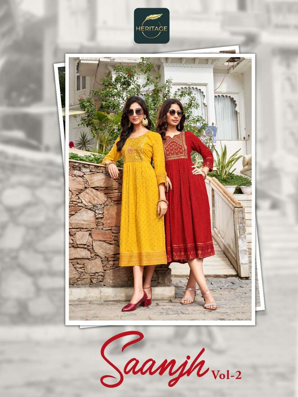 heritage creation saanjh vol 2 series 001-006 rayon slub kurti