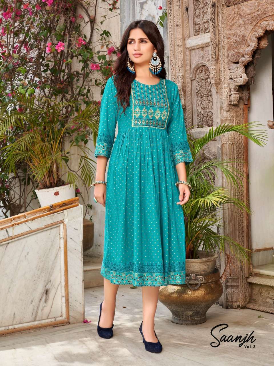heritage creation saanjh vol 2 series 001-006 rayon slub kurti