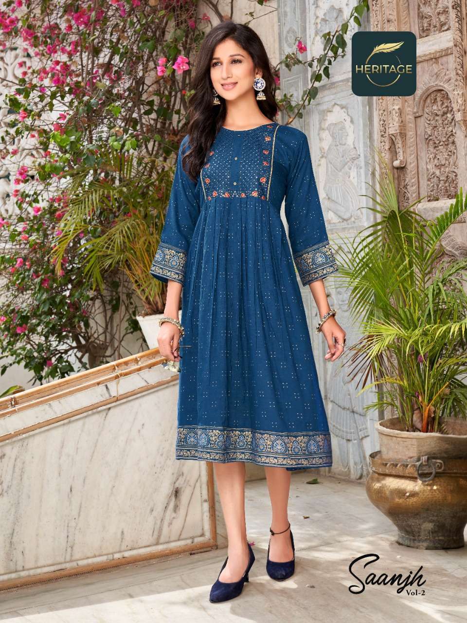heritage creation saanjh vol 2 series 001-006 rayon slub kurti