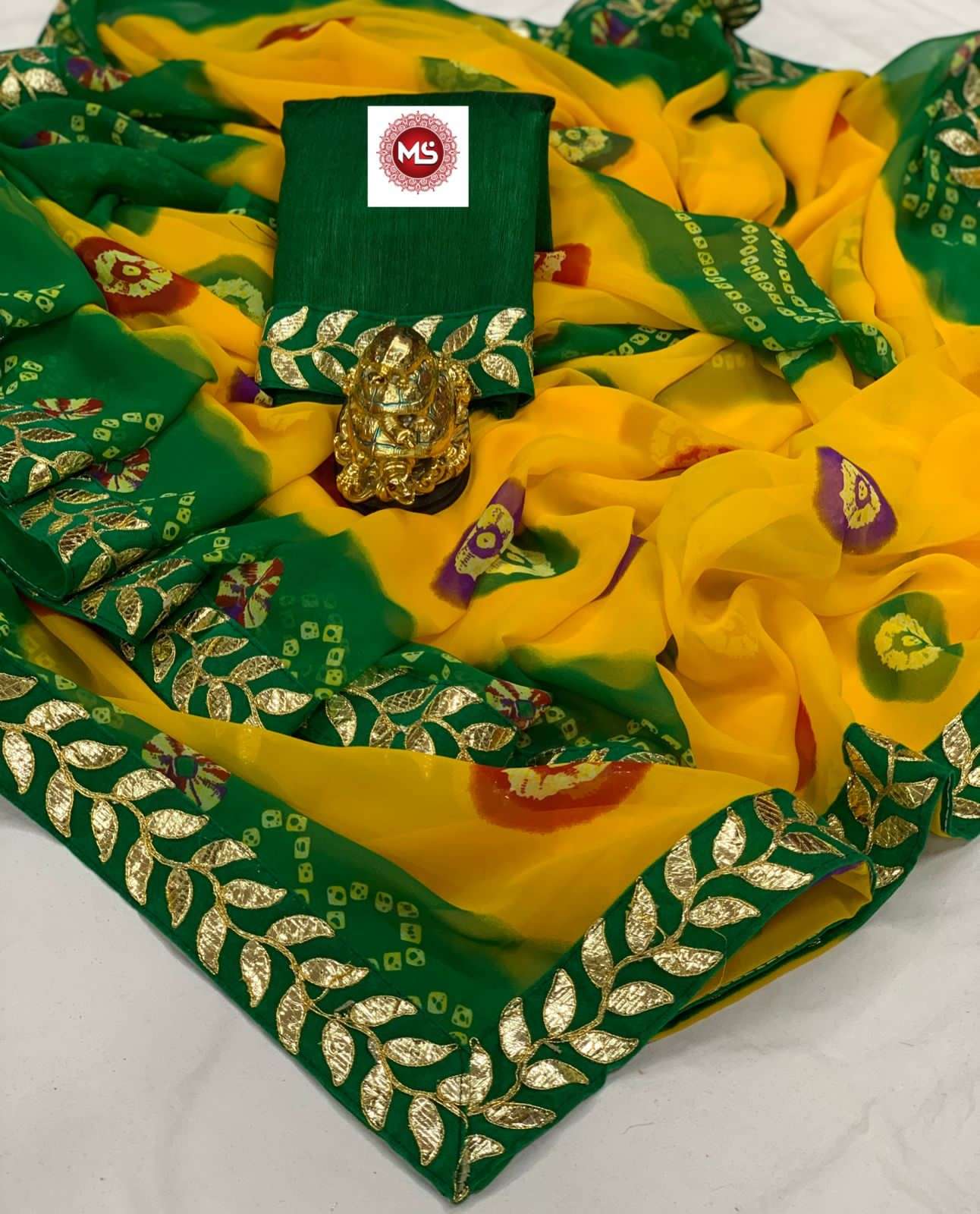 MS BRAND TONE TO TONE DESIGNER GEORGETTE BANDHANI SAREE 