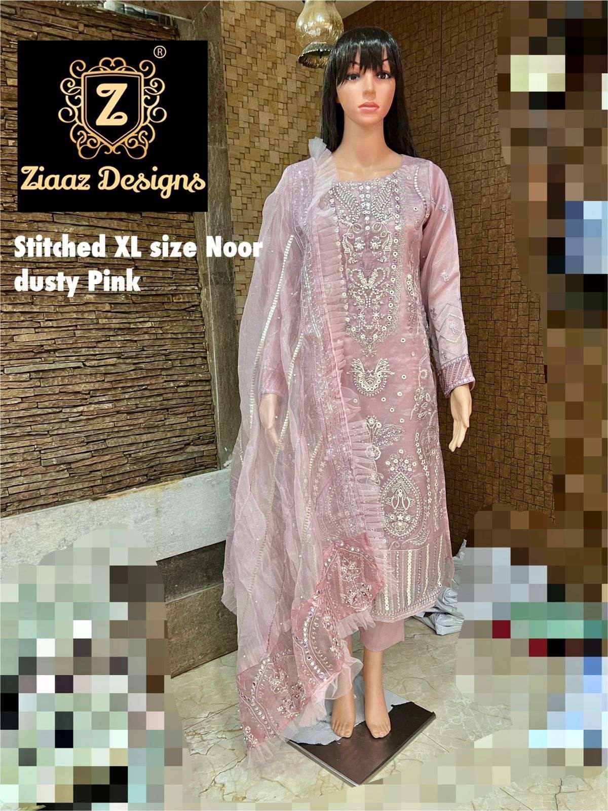ziaaz designs noor dusty pink Organza pearl work suit