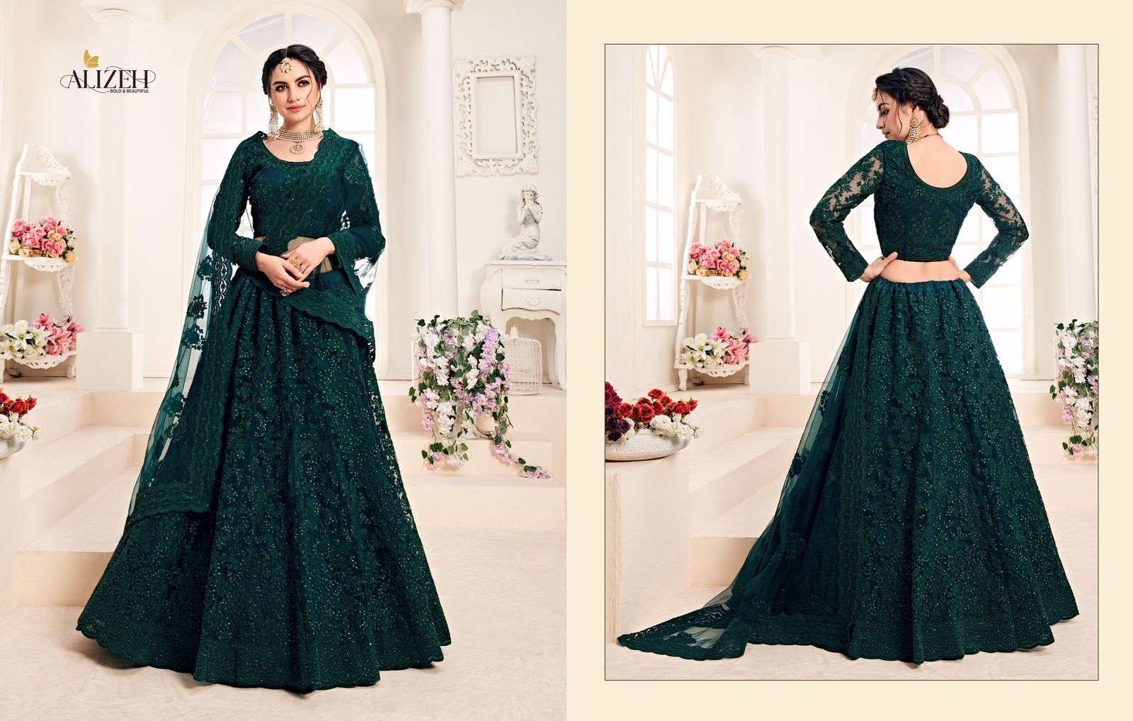 ALIZEH OFFICIAL BRIDAL HERITAGE 1003-A DESIGNER BUTTERFLY NET LEHENGA