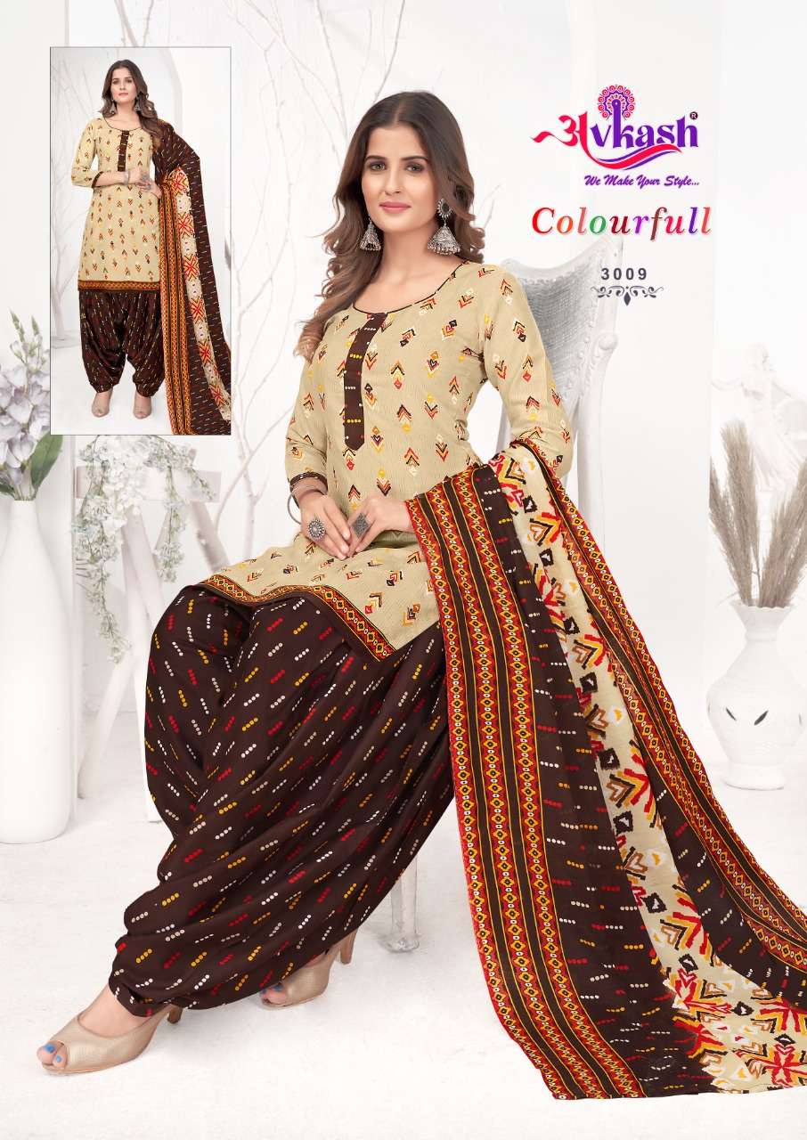 Avkash Colorful Vol-3 series 3001-3012 pure indo cotton readymade suit