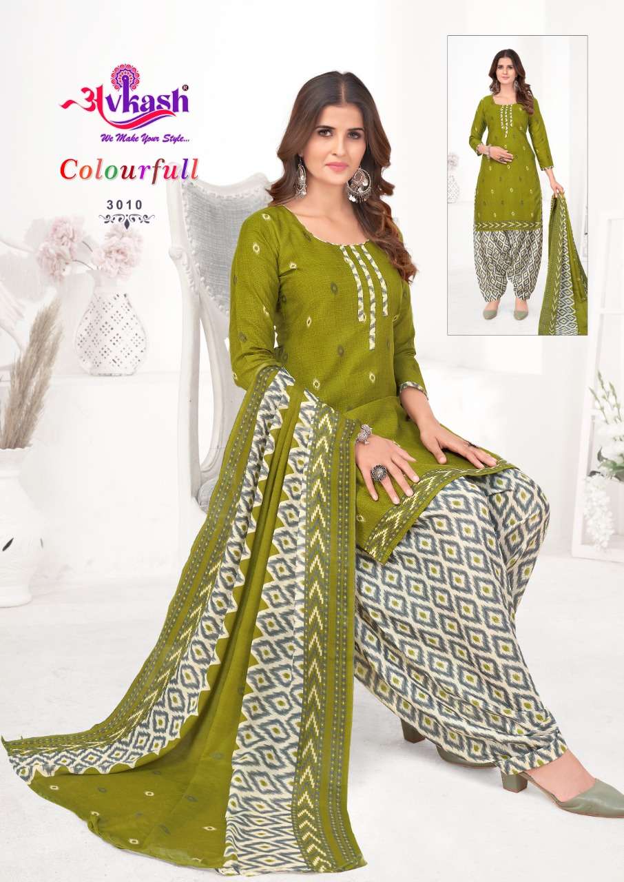 Avkash Colorful Vol-3 series 3001-3012 pure indo cotton readymade suit