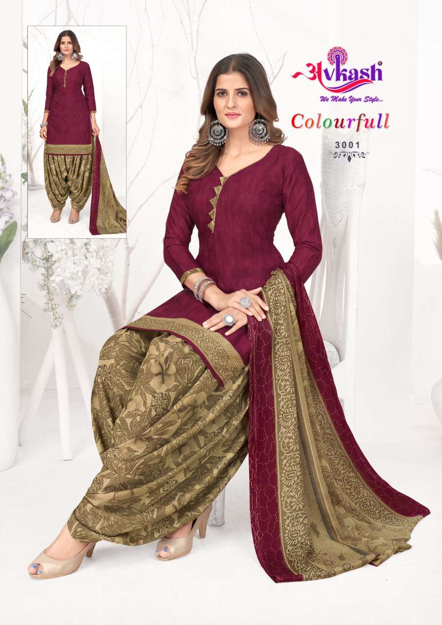 Avkash Colorful Vol-3 series 3001-3012 pure indo cotton readymade suit