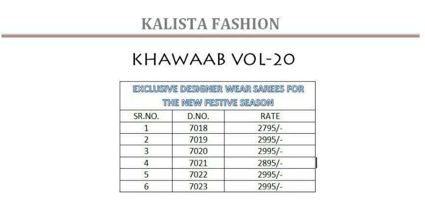 kalista khawaab vol 20 series 7018-7023 blooming georgette saree