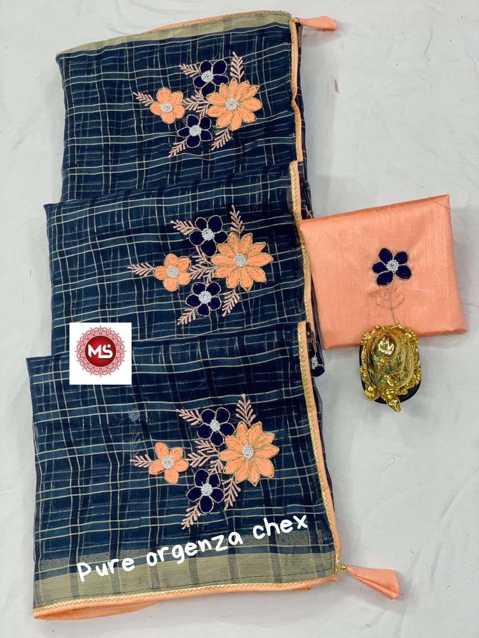 MS BRAND FLOWERS DESIGNER ORGANZA SILK SAREE