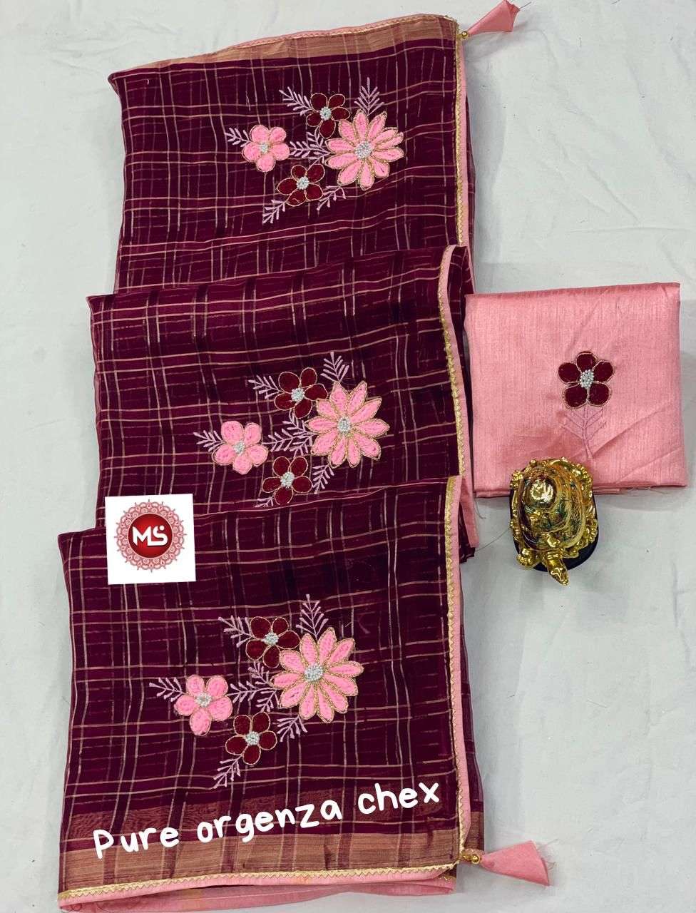 MS BRAND FLOWERS DESIGNER ORGANZA SILK SAREE