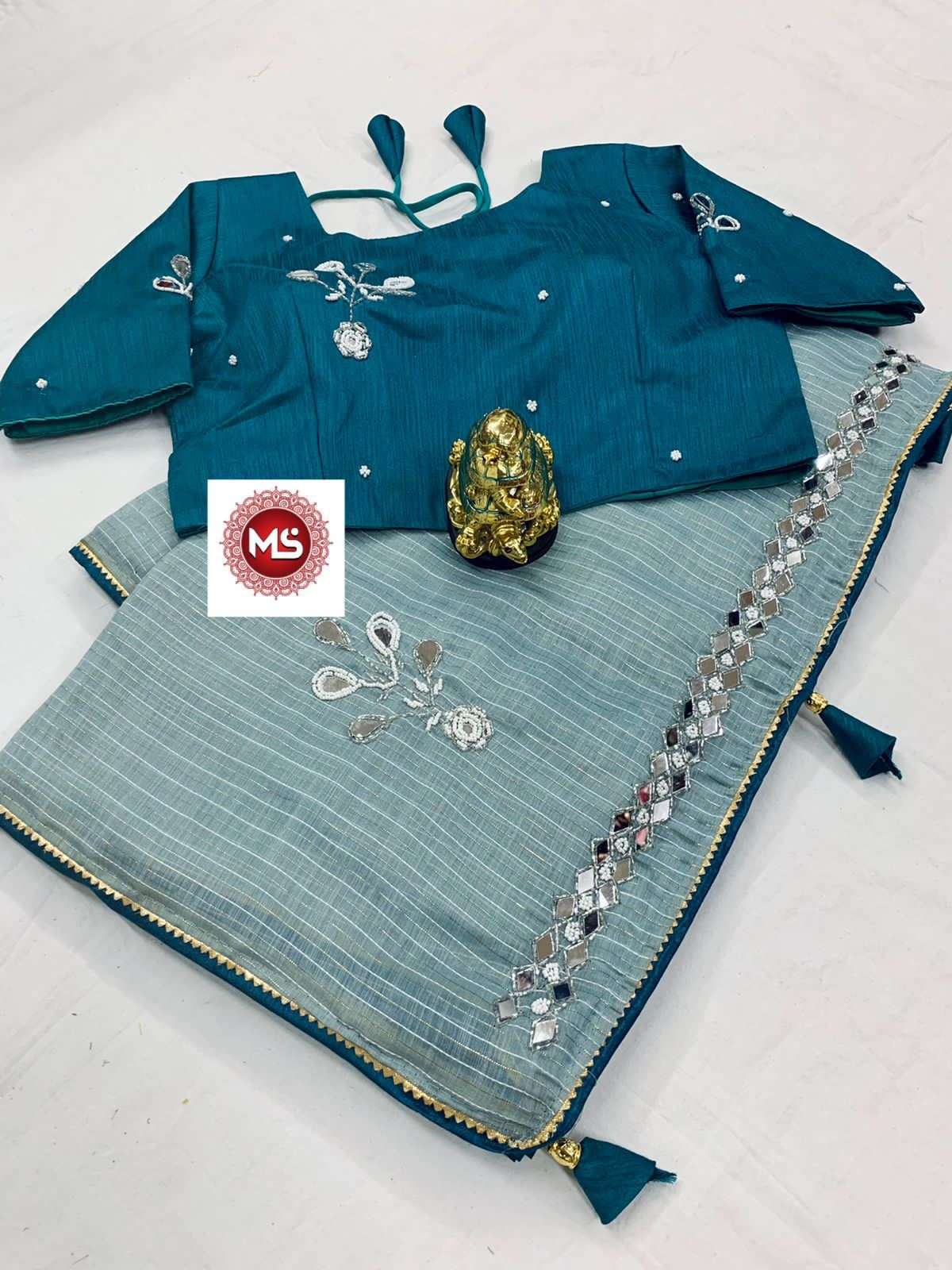 MS BRAND MIRROR PALLU DESIGNER KHADI LINEN COTTON SILK SAREES