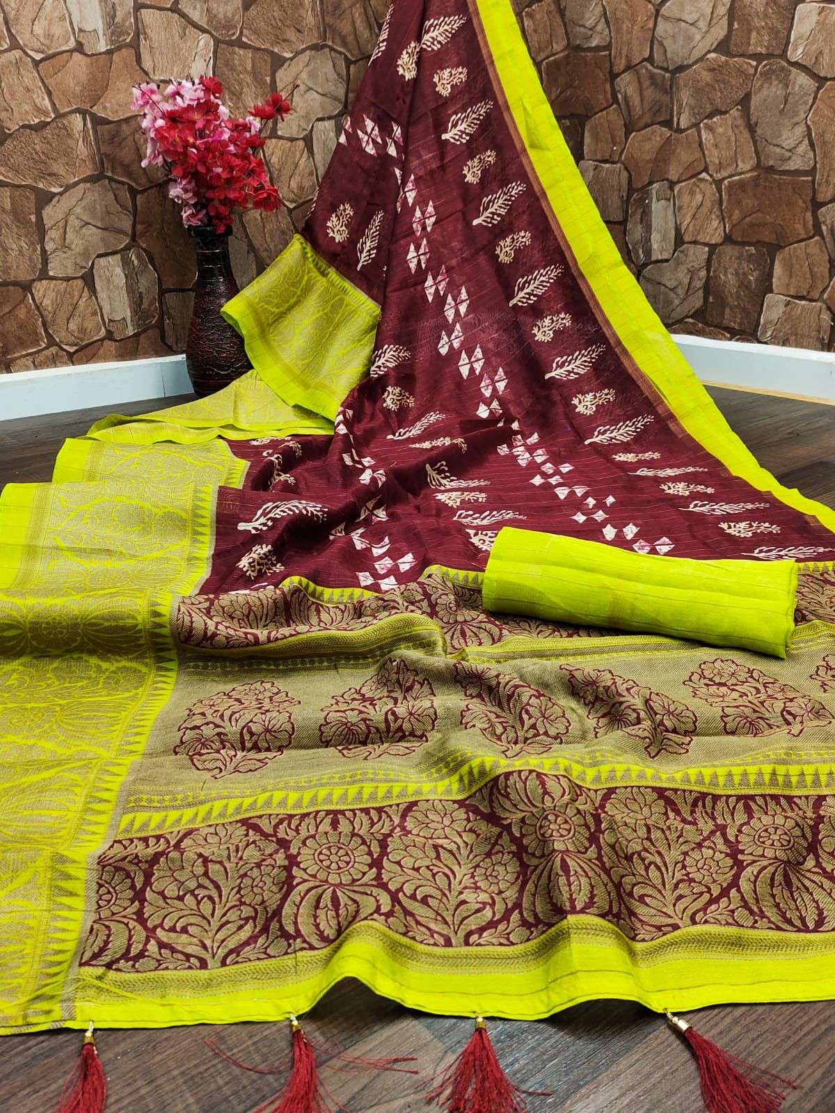 Soft Cotton with zari stripes and beautiful colorful prints saree