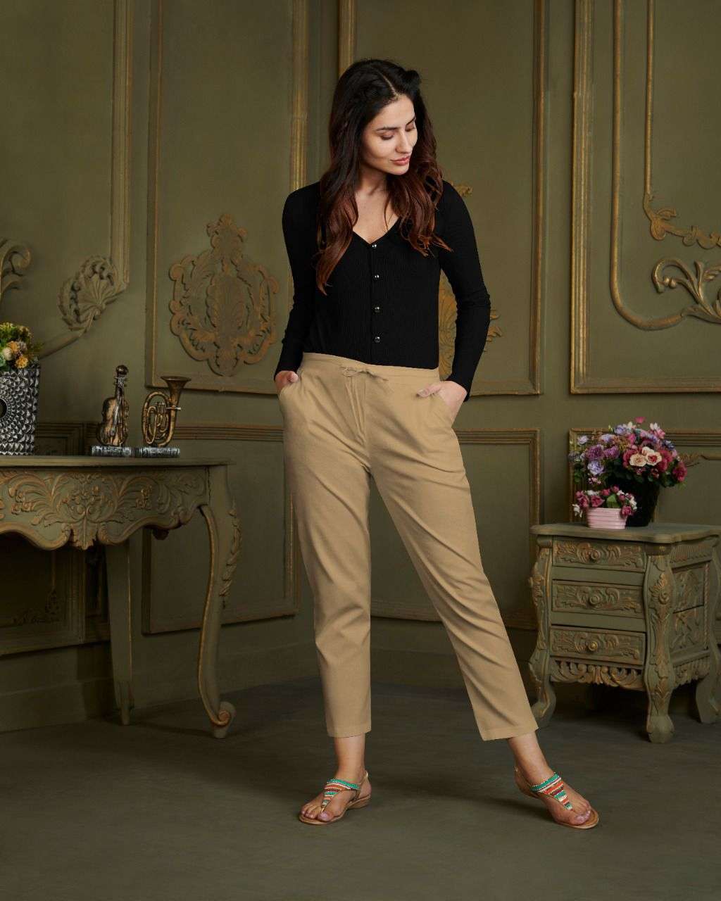 suryajyoti larqi stretch pants cotton multi colors bottom pants for women