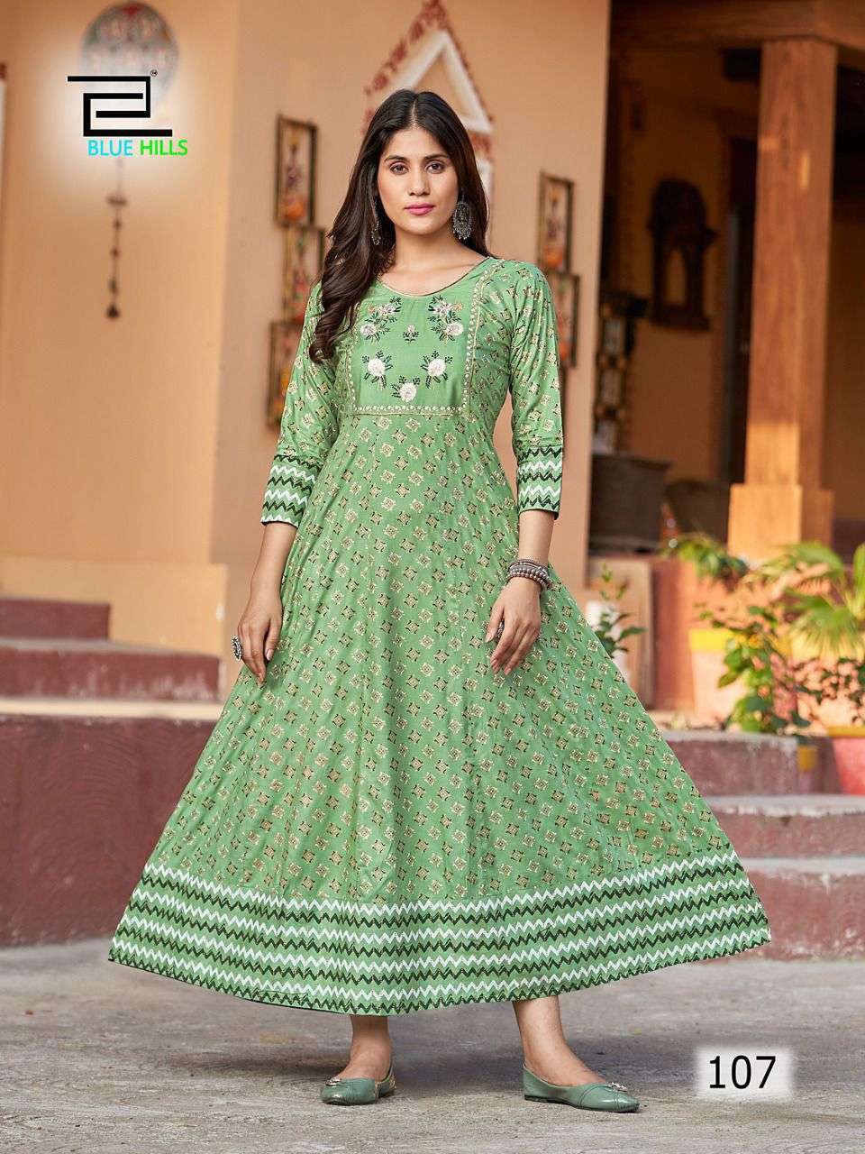 Pari Vol 3 14 Kg Rayon Print Fancy Long Kurtis Green Color DN 103