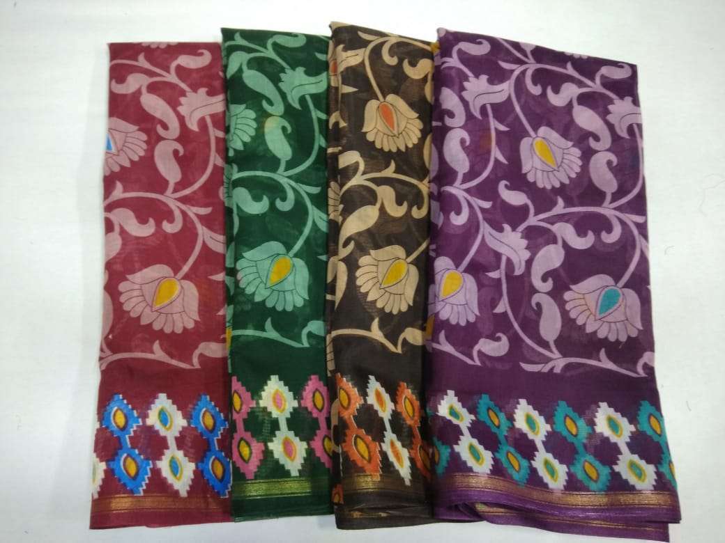 cotton chanderi border with blouse saree non catalog formal wear