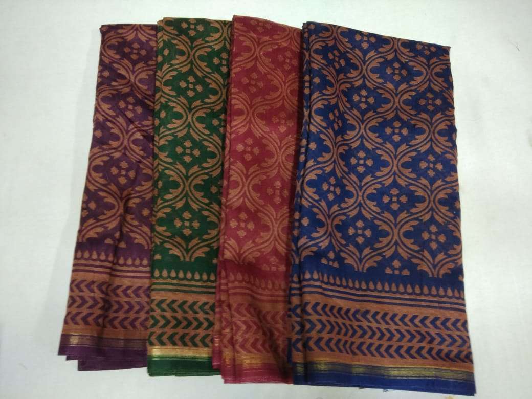 cotton chanderi border with blouse saree non catalog formal wear