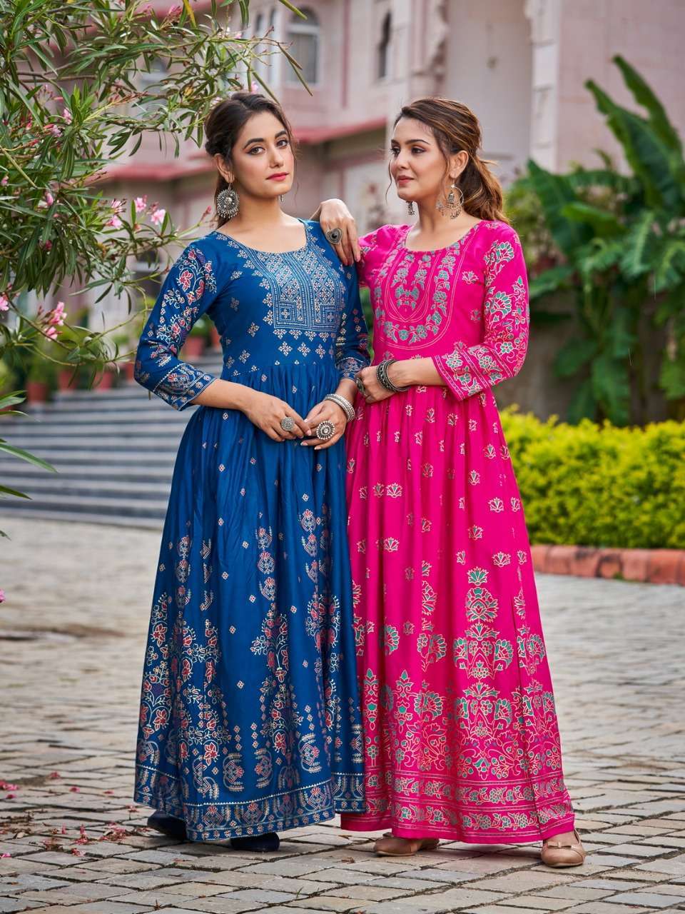 flora rayon foil print big size flair gown wholesaler