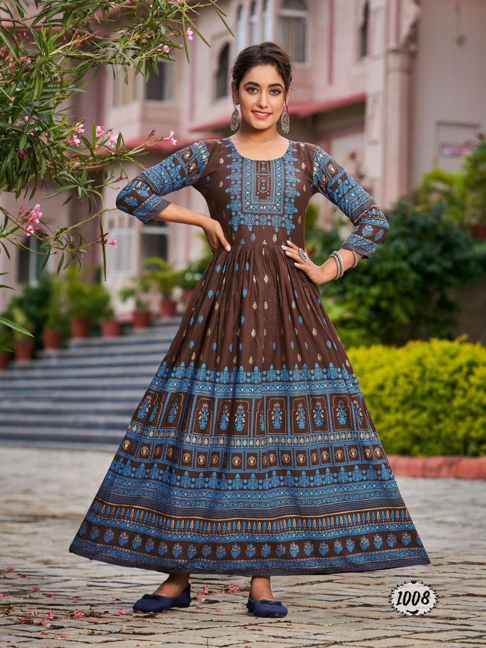 flora rayon foil print big size flair gown wholesaler