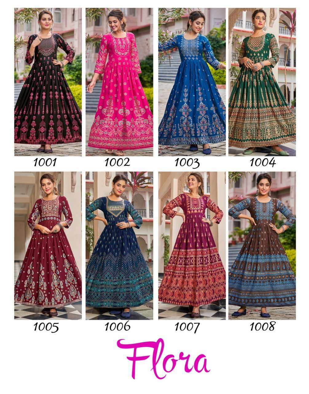 flora rayon foil print big size flair gown wholesaler
