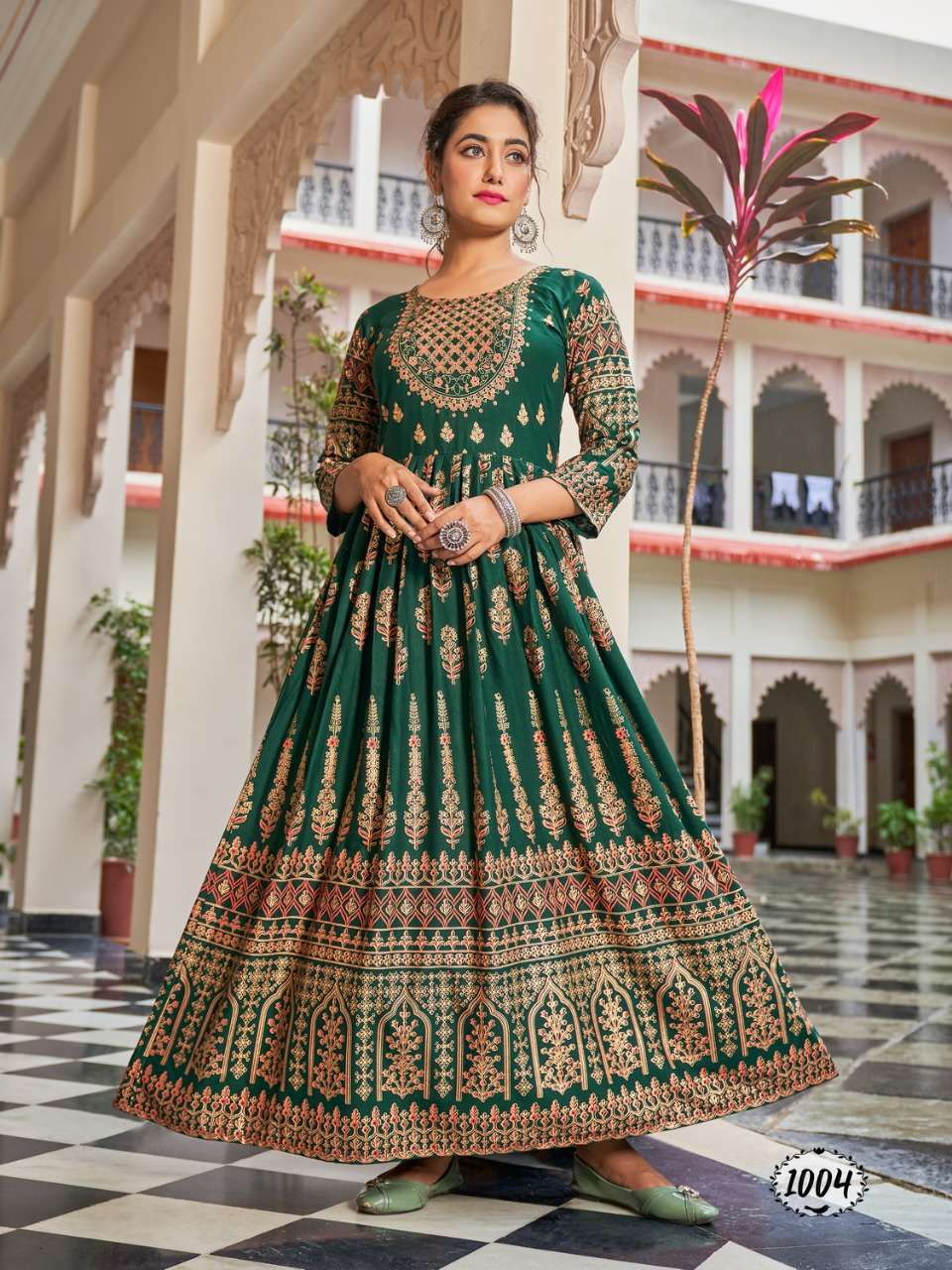flora rayon foil print big size flair gown wholesaler