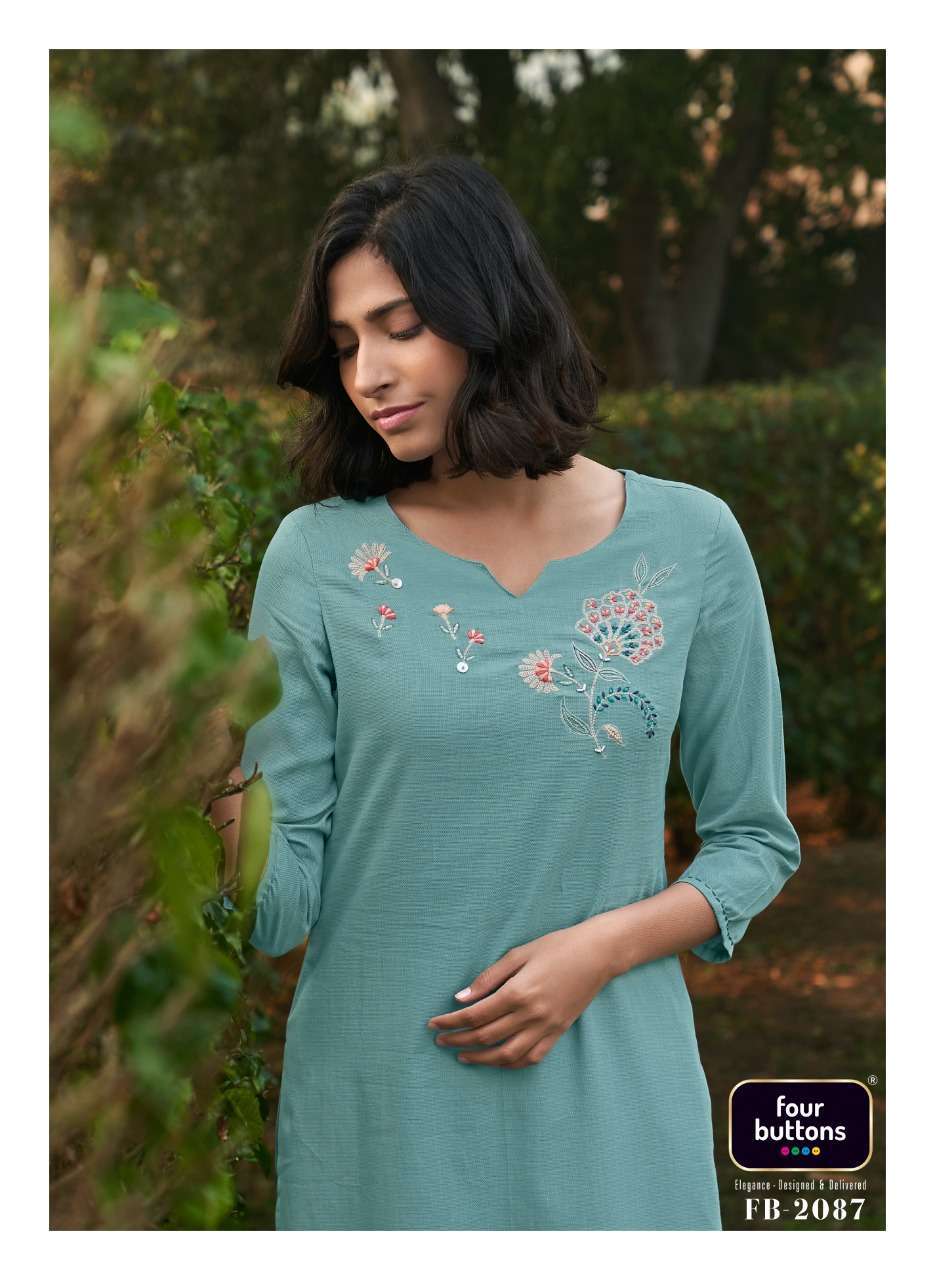 four buttons colors-14 series 2081-2087 heavy cotton kurti 