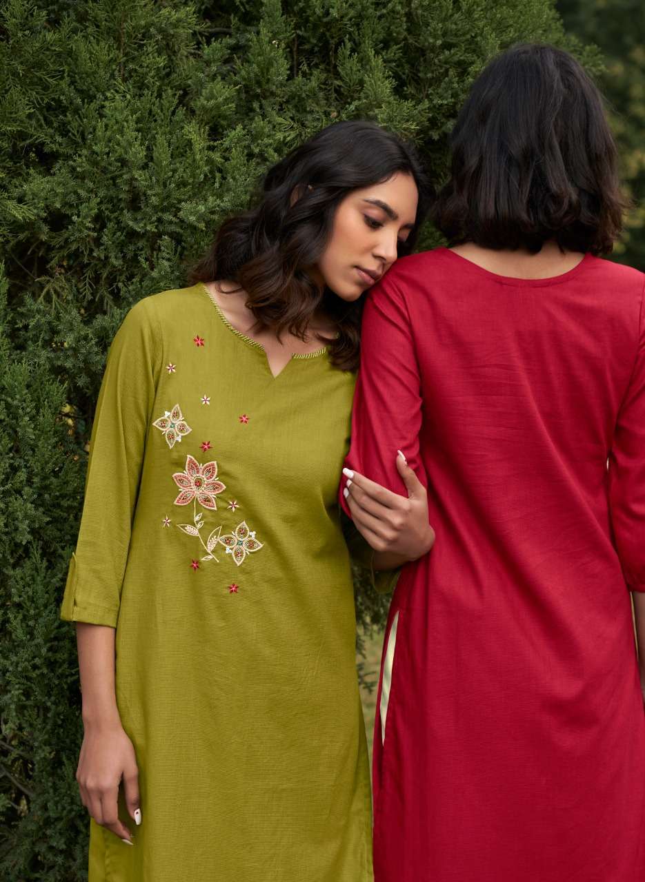 four buttons colors-14 series 2081-2087 heavy cotton kurti 