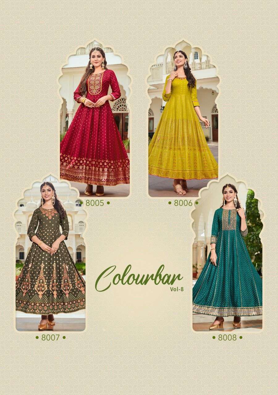 kajal style fashion colorbar vol 8 series 8001-8008 heavy rayon kurti