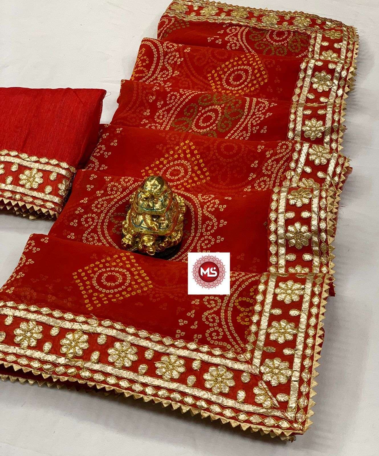 Ms brand red georgette bandhani saree 