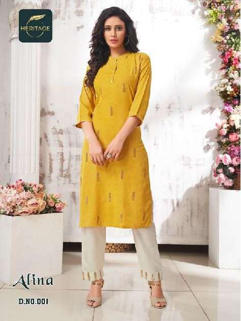 heritage alina series 001-006 rayon slub kurti 