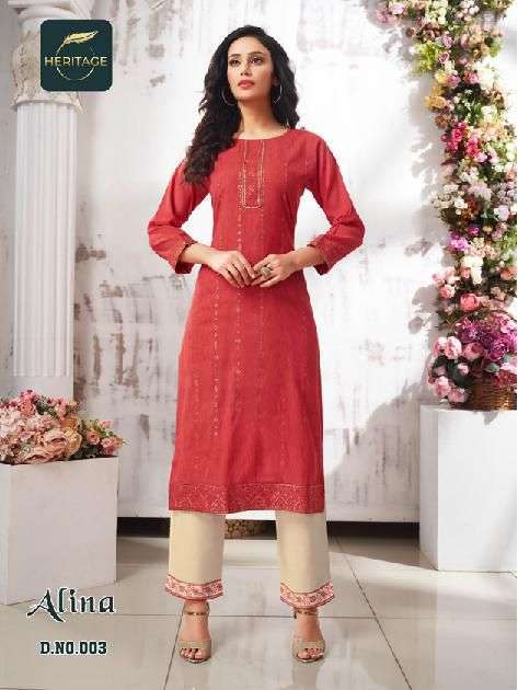 heritage alina series 001-006 rayon slub kurti 