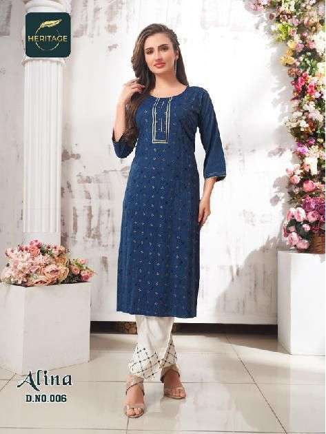 heritage alina series 001-006 rayon slub kurti 