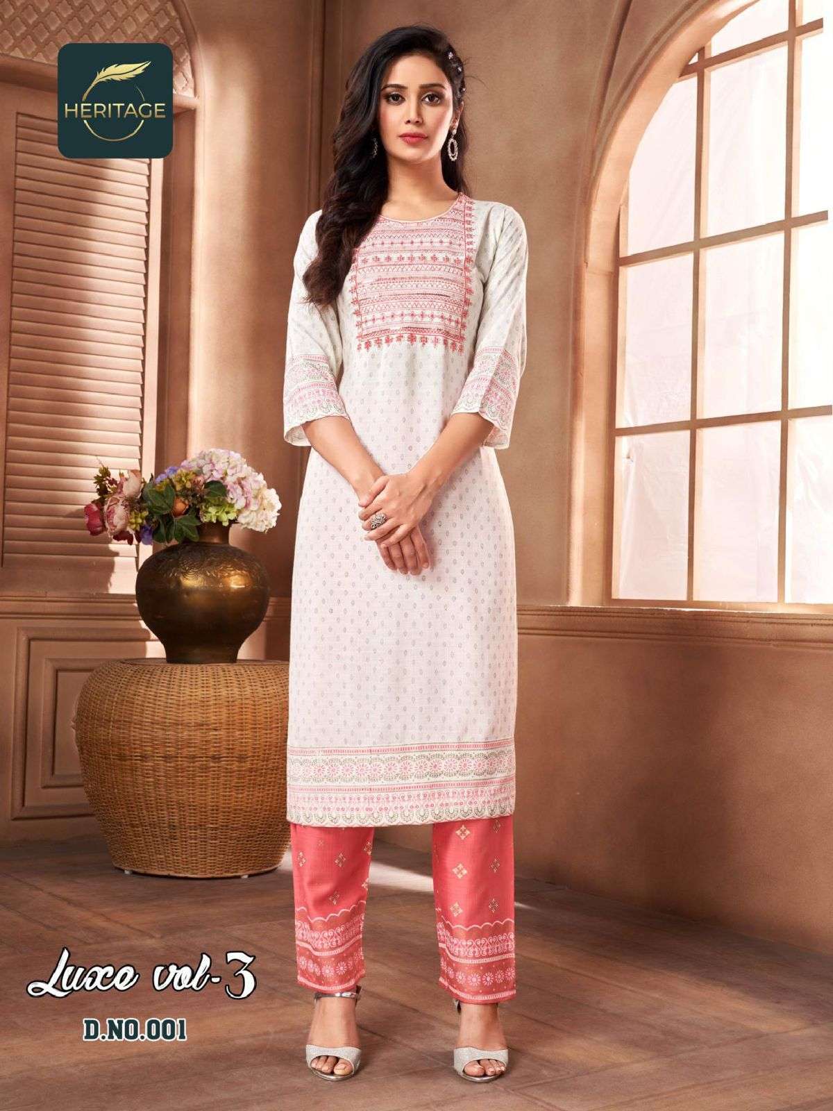 heritage luxe vol 3 series 001-006 rayon slub kurti 