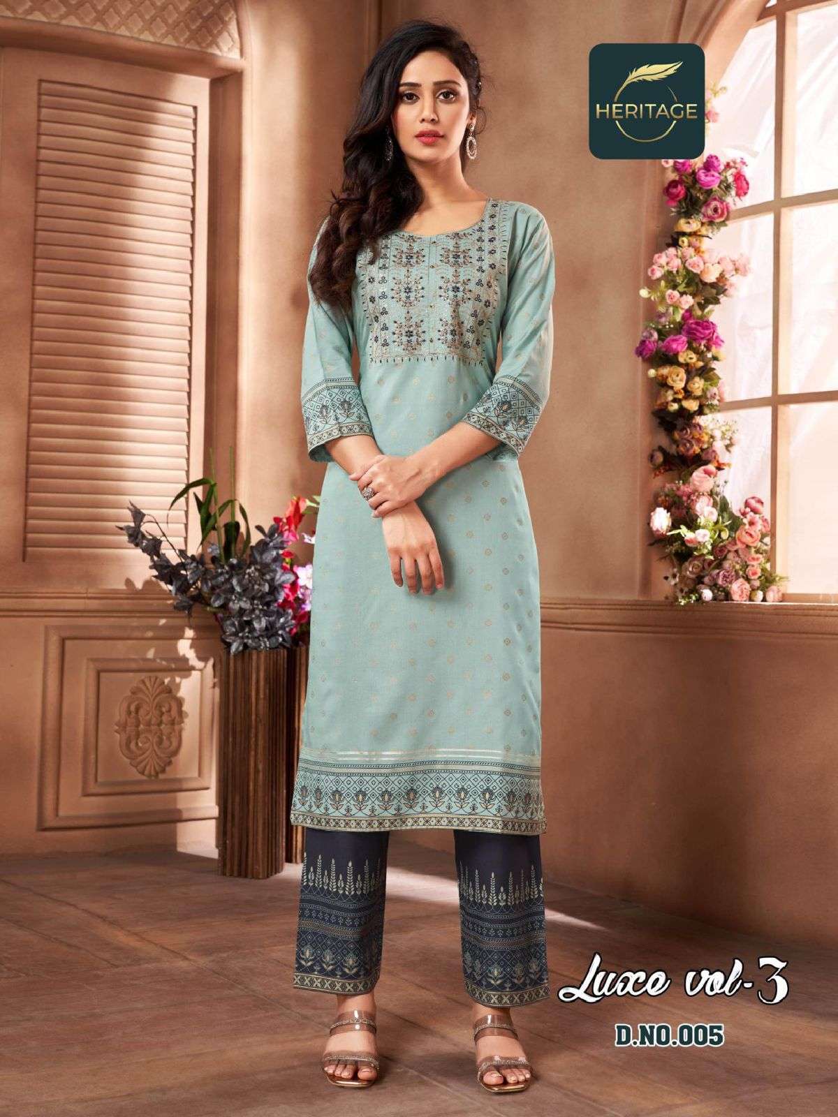 heritage luxe vol 3 series 001-006 rayon slub kurti 