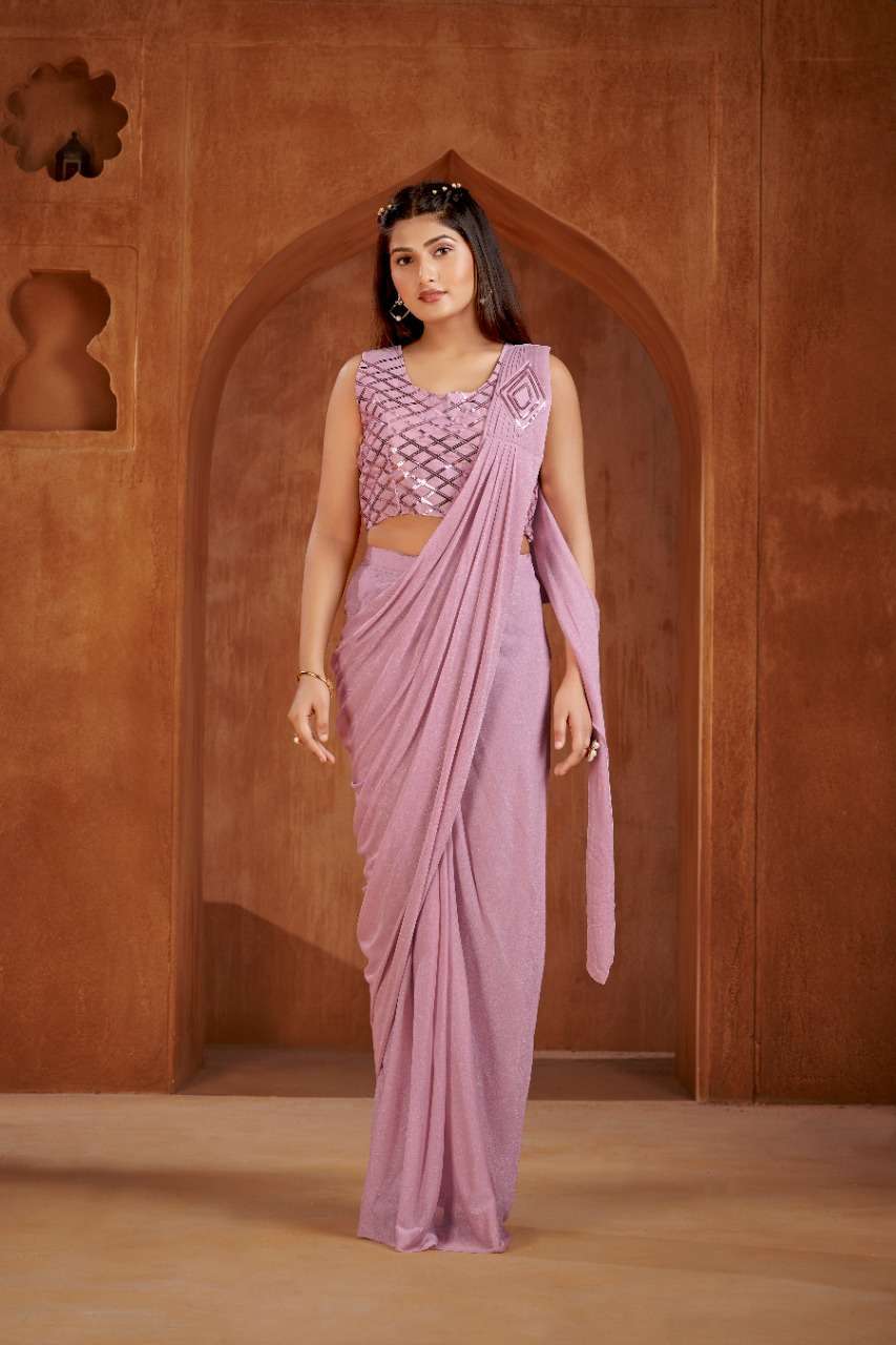 Glamming Blush Pink Colour Stitched Saree With Swarovski Work Blouse Indo  Western Saree Designer Stitched Saree Party Wear Bridesmaid Saree 