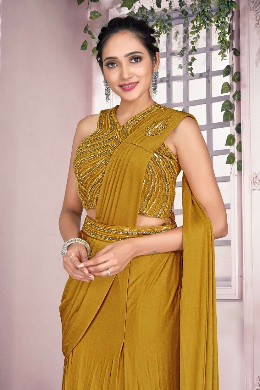 Lavender Organza Saree with Blouse Piece & Embellished Belt – Inddus.com