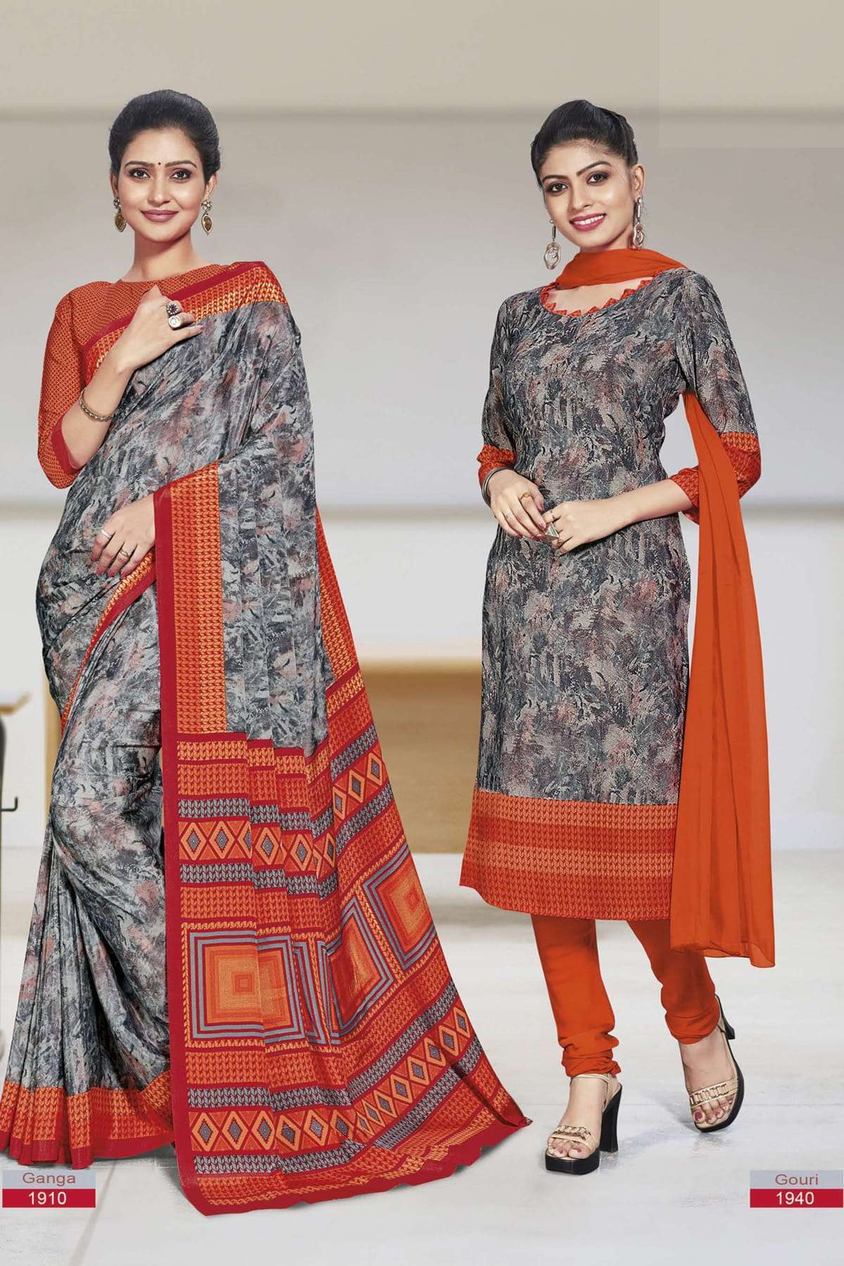 Uniform Sarees Corp Women's Small Print Kimaya Crepe Teachers Uniform Saree  With Blouse Piece (Brown Maroon) : Amazon.in: Fashion