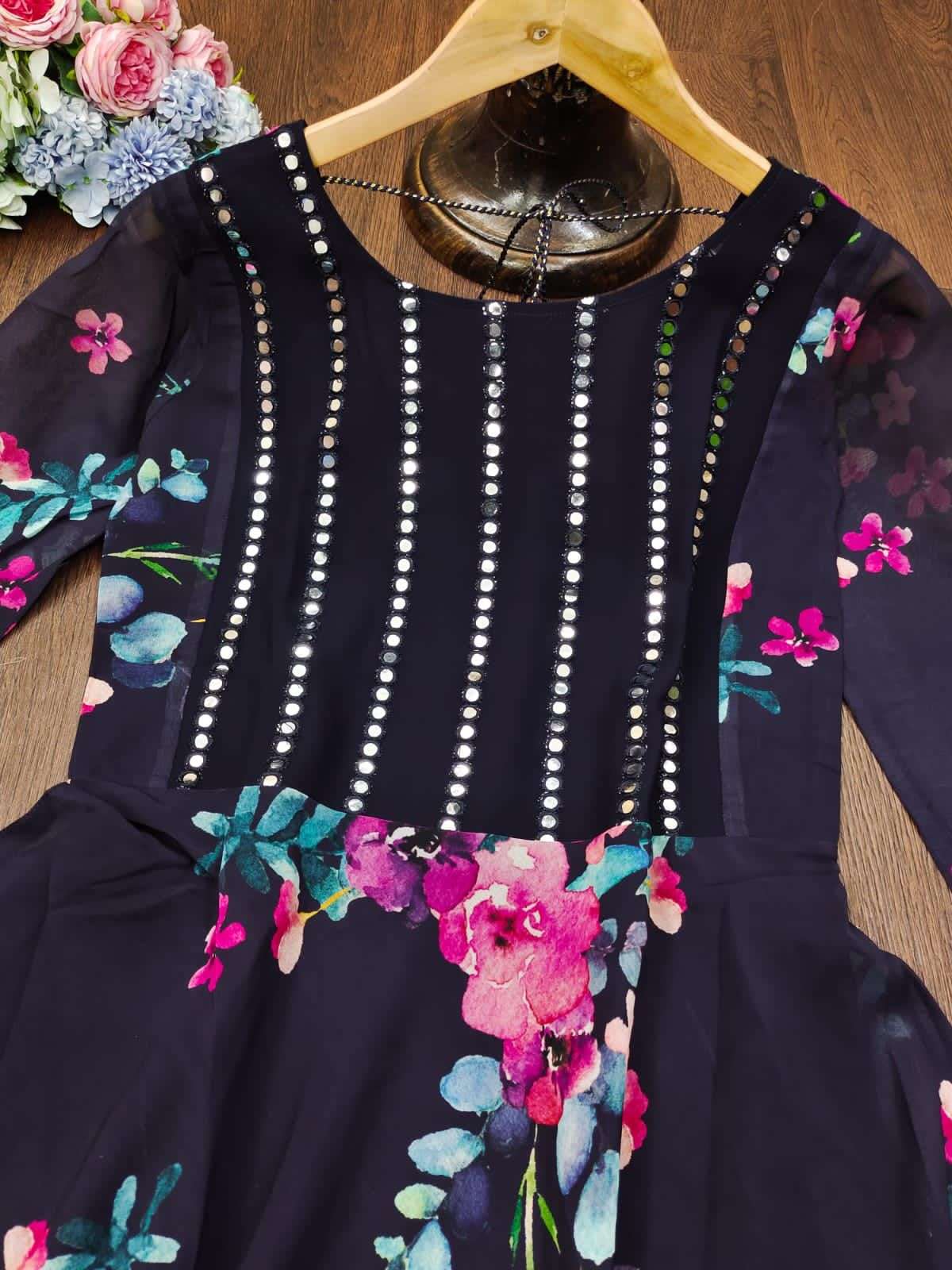 Mirrors n Florals designer faux georgette kurti 