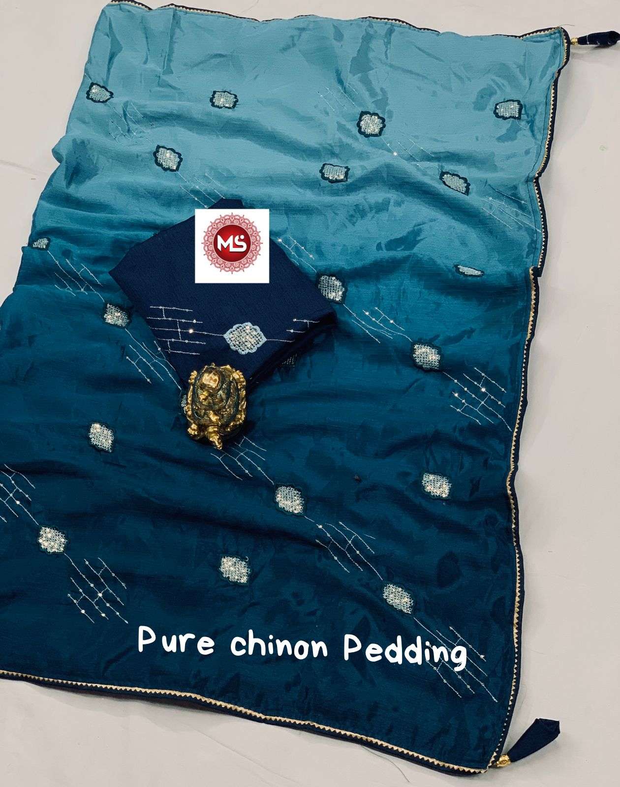 ms brand Chinon Pedding seqins lehriya work saree