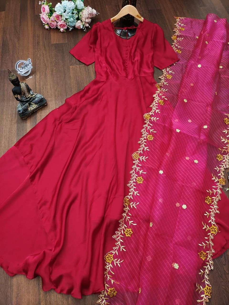 x-lady red colors georgette maxi dress 