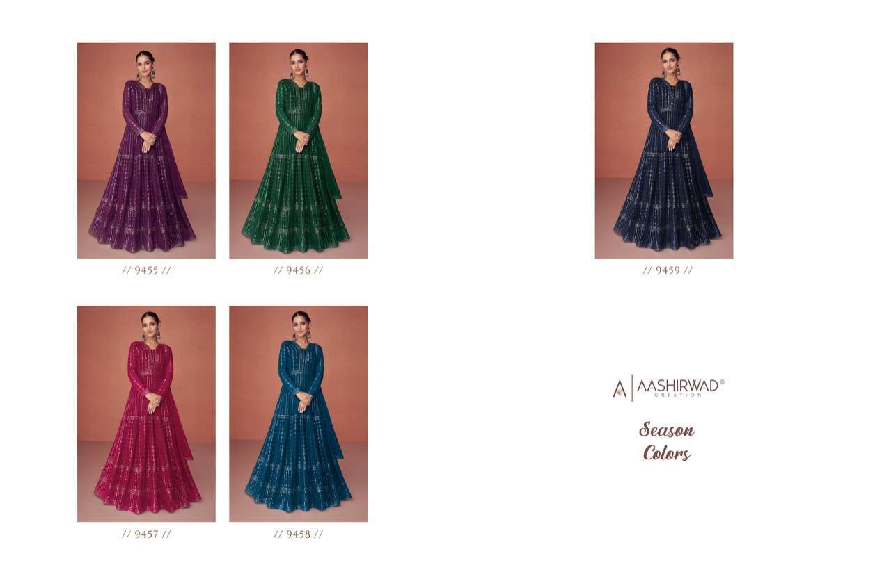 aashirwad season colors series 9455-9459 real georgette suit 