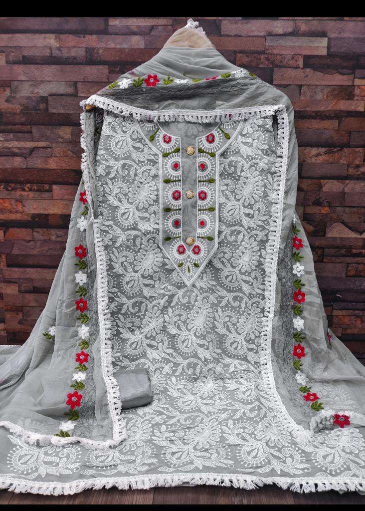 bt-07 designer chanderi lucknow chiken work non catalog suit 