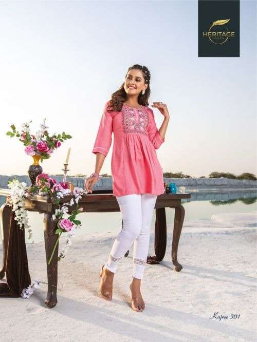 heritage kajree vol 3 series 301-307 rayon slub kurti 
