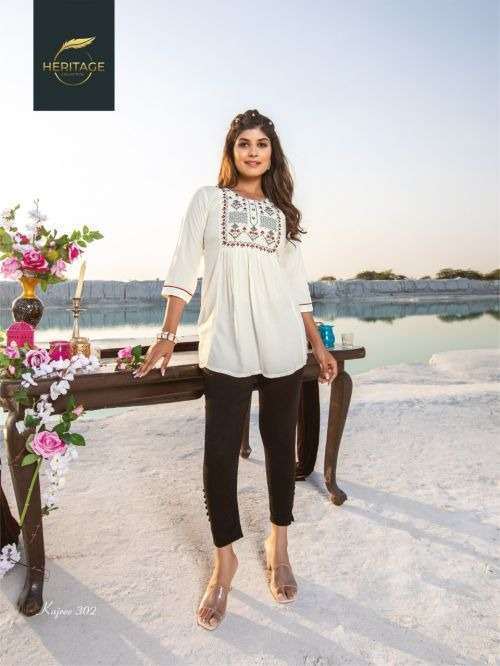 heritage kajree vol 3 series 301-307 rayon slub kurti 