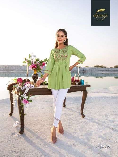 heritage kajree vol 3 series 301-307 rayon slub kurti 